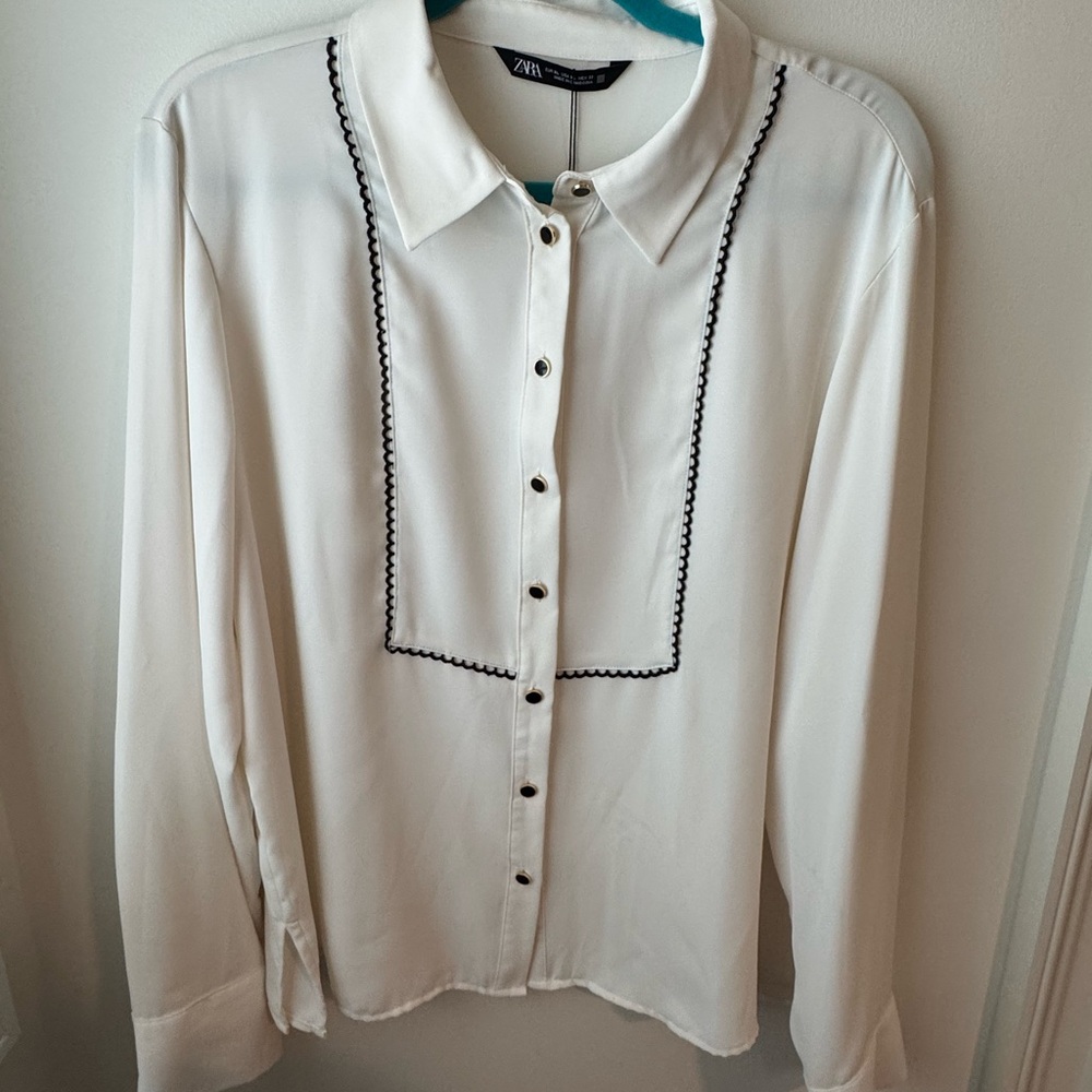 Zara Contrasting Passementerie Button Down Blouse